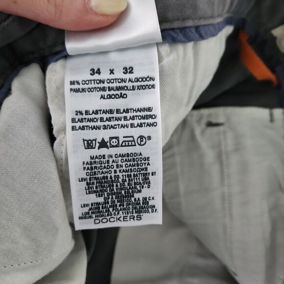 Dockers Pants Mens Size 34x32 Easy Khaki Gray Straight Fit Flat Front Casual - Picture 8 of 11